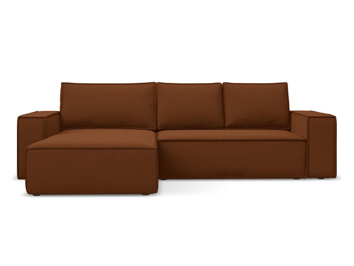 ECKSOFA mit Schlaffunktion Samt Stoff Orange - Terracotta/Schwarz, Kunststoff/Textil (185/290cm) - Makamii