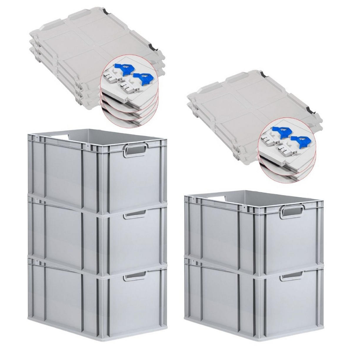 EUROBOX 5x Nextgen Economy Mit Scharnierdeckel Grau/BlauGriffe Offen 65 Liter - Blau, Kunststoff (40/32/60cm) - PROREGAL