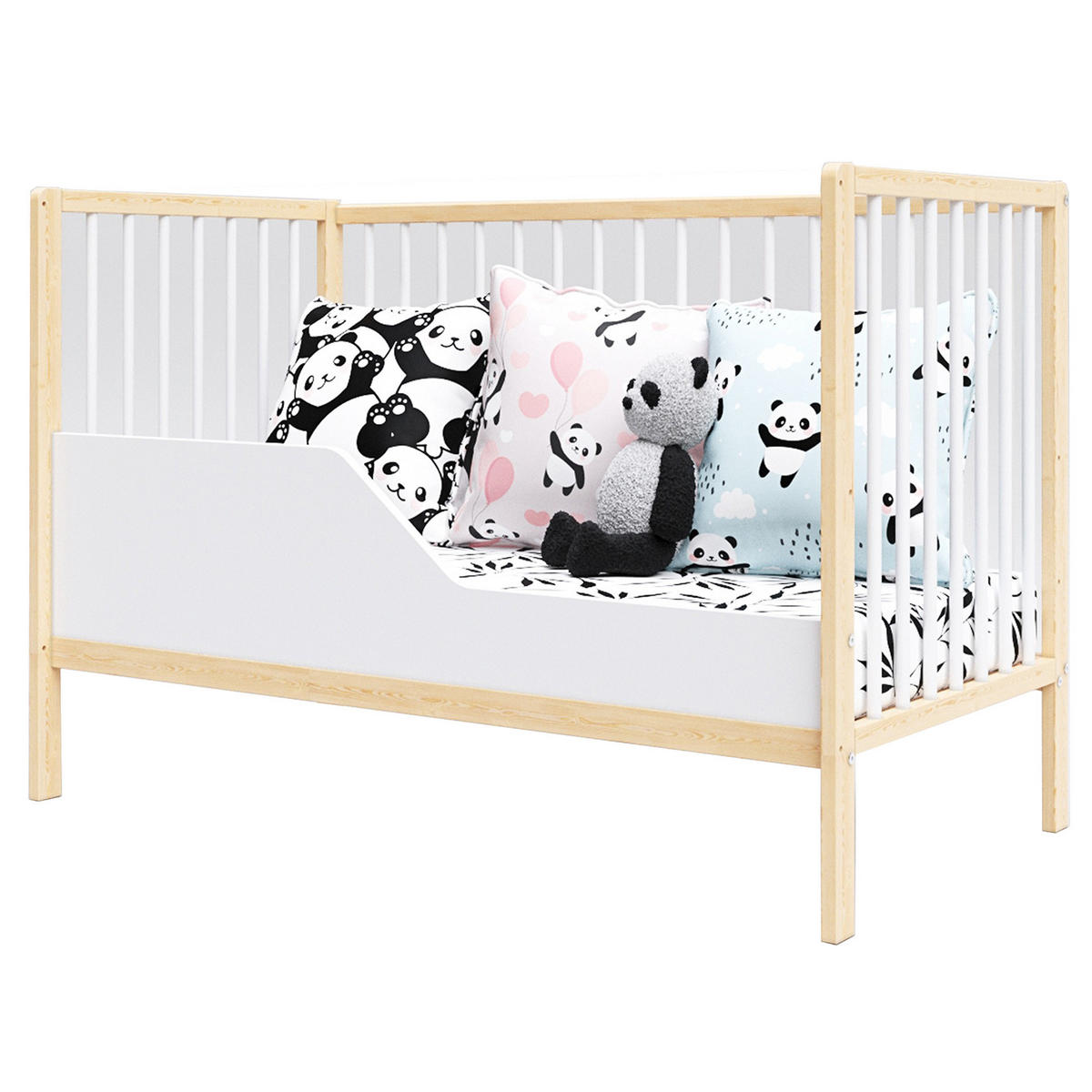 BABYBETT Anna, Mitwachsendes, Weiß und Kiefer - Kieferfarben, Holz (60/120cm) - Premiers Moments