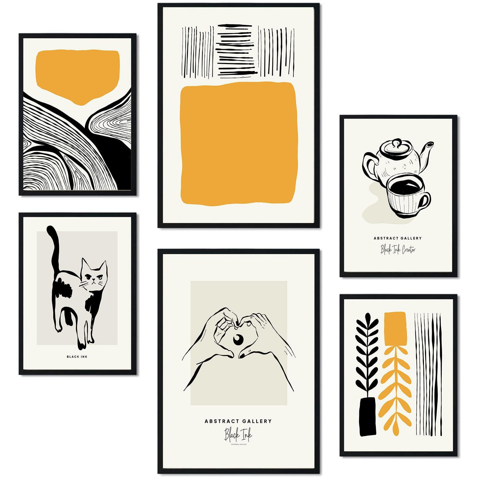 POSTER Set Mit 6 In Schwarzer Tinte Heim A3 & A4 Rahmenlos - Klar, Papier (29/3cm) - Nacnic