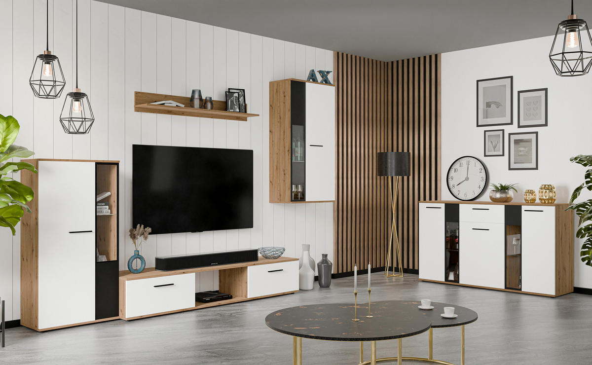 SIDEBOARD Formilo Artisan Eiche, Weiß Matt 140,4/80/40,2 cm – Kommode - Eiche Artisan/Weiß, Holzwerkstoff/Kunststoff (140/80/40cm) - AX Living