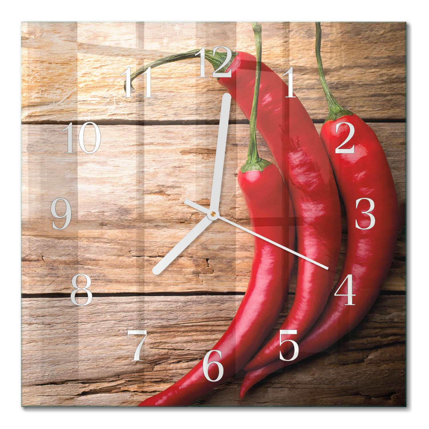 WANDUHR 30x30 cm - Chilischoten - Rot, Glas (30/30/0.4cm) - TULUP