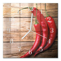 WANDUHR 30x30 cm - Chilischoten - Rot, Glas (30/30/0.4cm) - TULUP