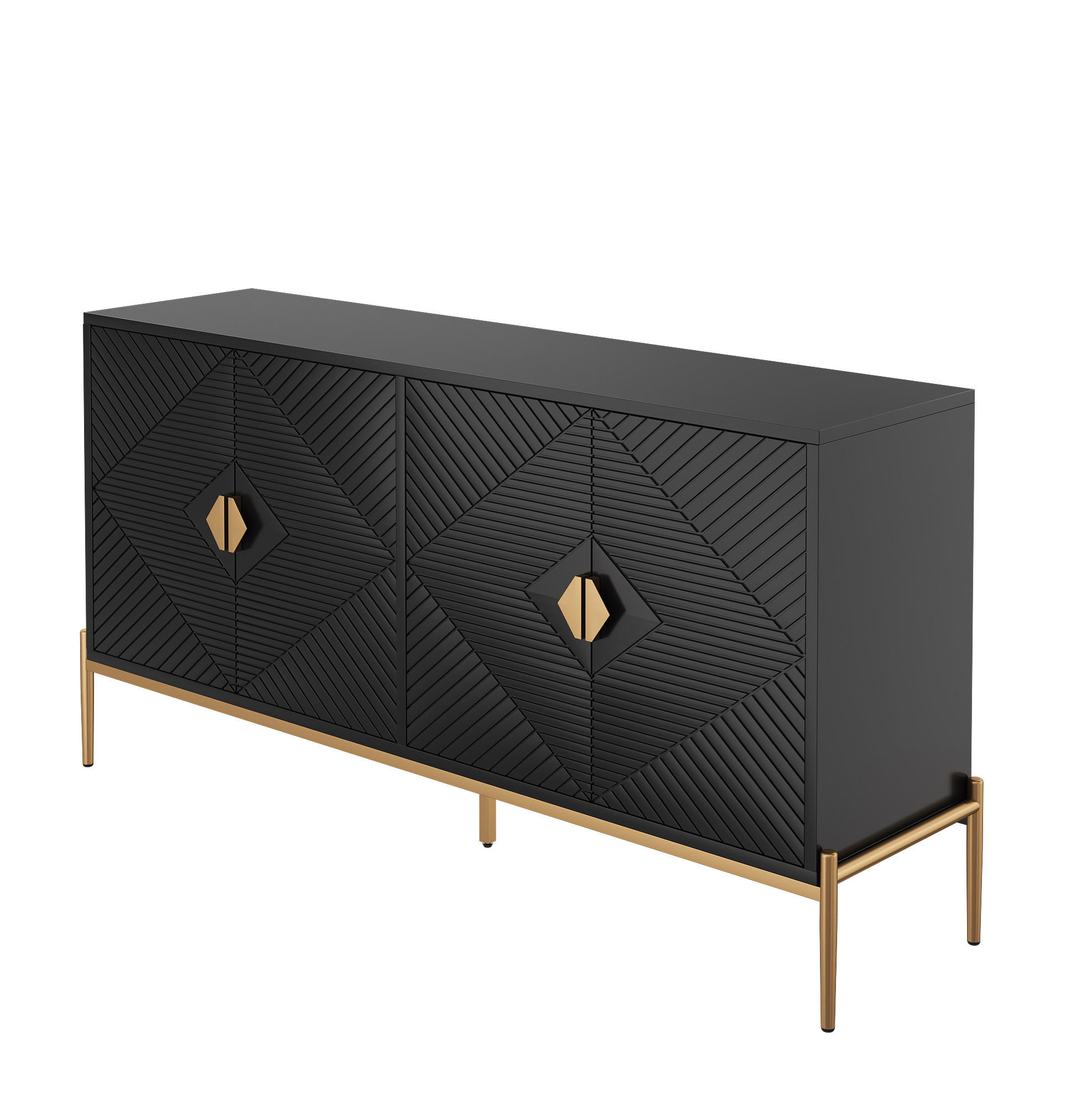 KOMMODE 162/40/80 cm aus MDF und Holzwerkstoff mit 4 Türen Schwarz - Schwarz, Holzwerkstoff (162/80/40cm) - Modenvie