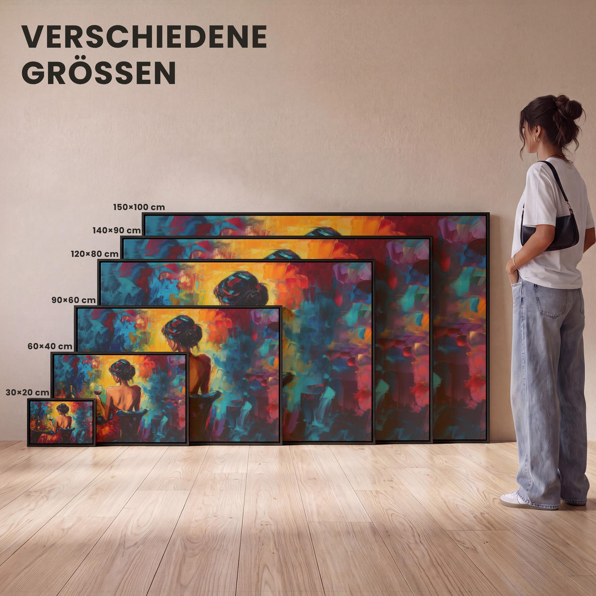 LEINWAND Bilder mit Rahmen - Wein - Frau - Stimmungsvoll - Farbenfroh - 150x100 - Bordeaux, Textil (150/100cm) - MuchoWow