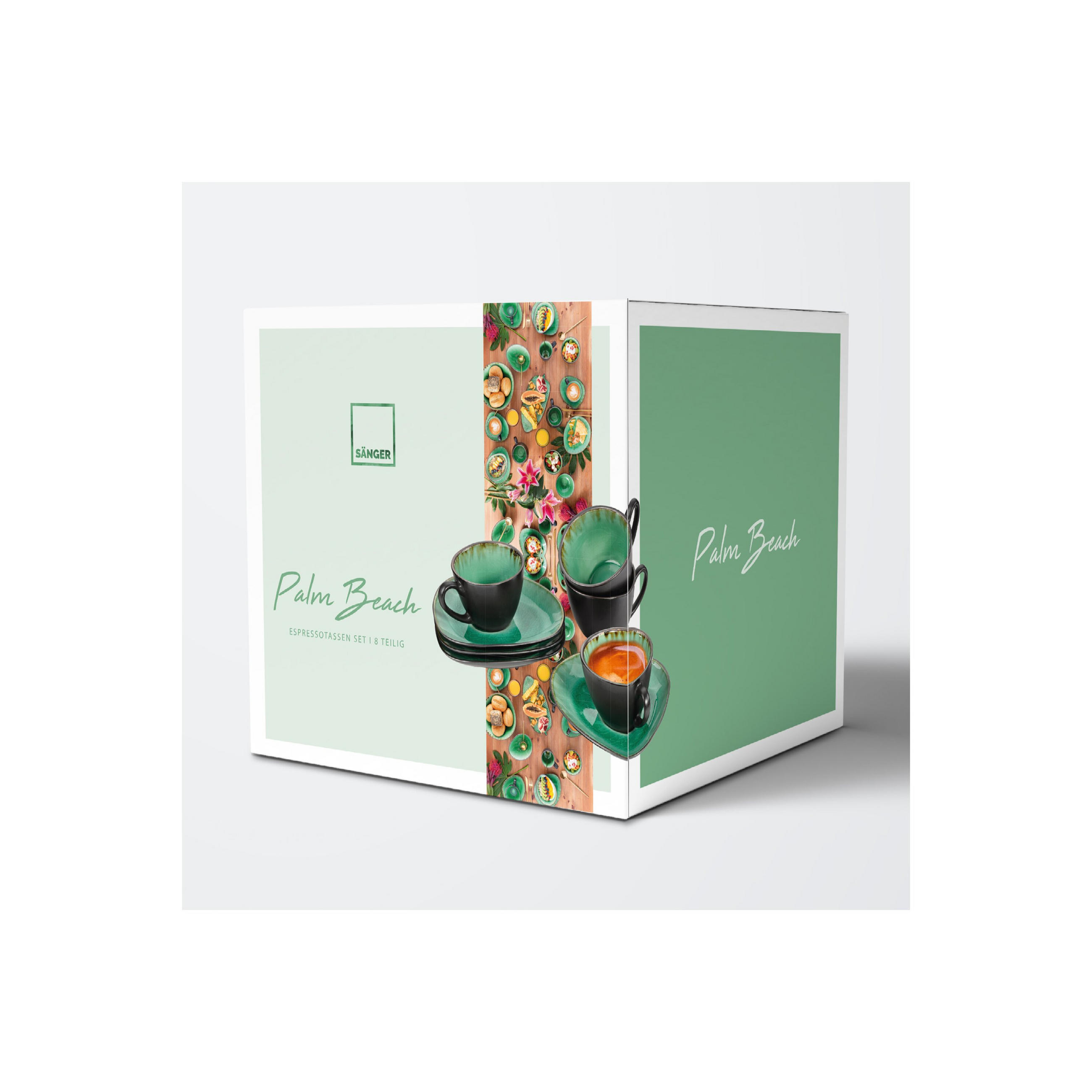ESPRESSOTASSEN SET PALM BEACH - 8 teilig aus Steingut - Grün, Keramik (0.1L) - Sänger