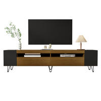 TV-SCHRANK aus MDF und Spanplatte 180x36x43 cm Schwarz/Holzoptik mit 2 Türen, offenen Fächern und Kabeldurchlässen - Schwarz, Holzwerkstoff (180/43/36cm) - Modfu