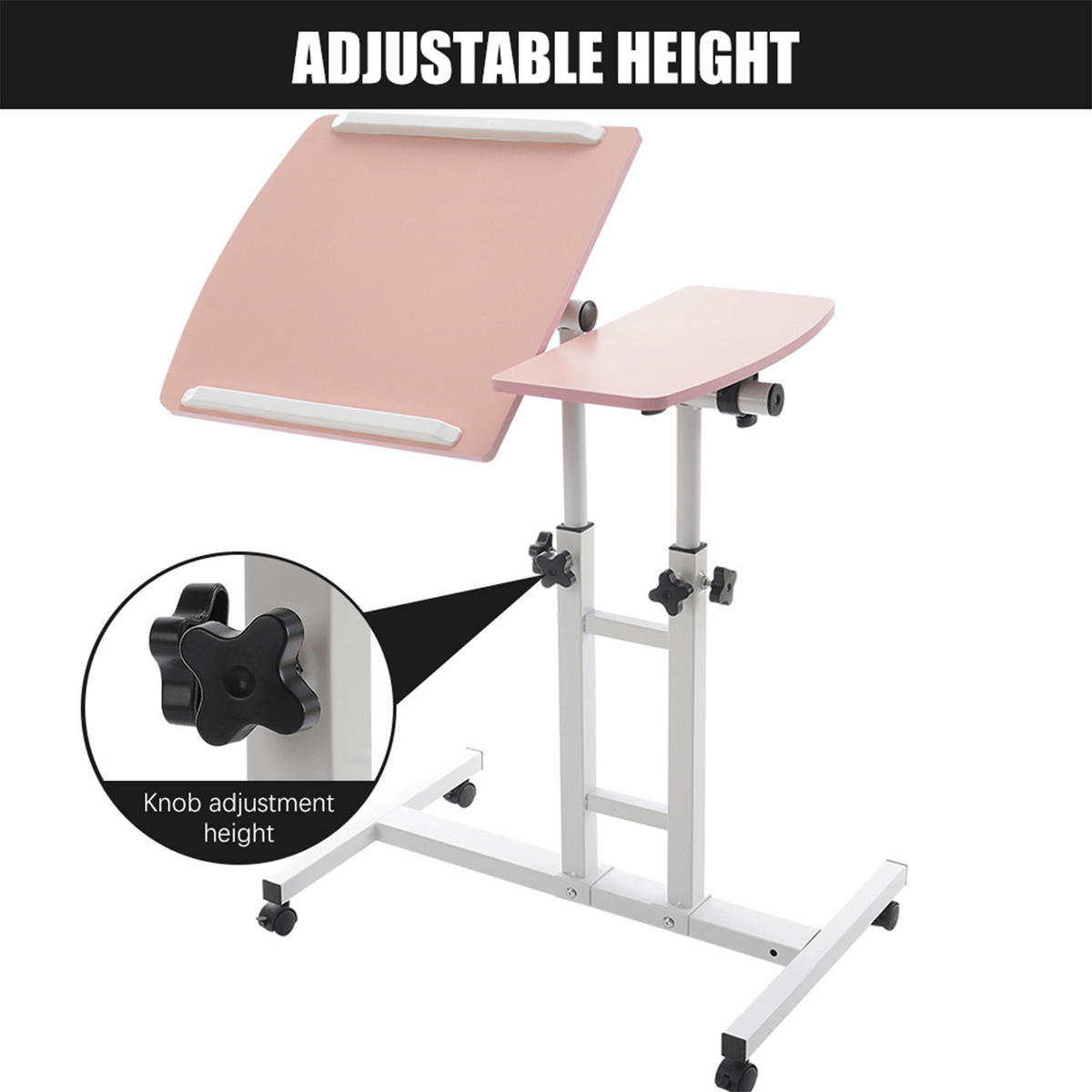 LAPTOPTISCH mit Rollen in Rosa Höhen- und Winkelverstellbarer mobiler - Pink, Metall (40/44/89cm) - Livingandhome