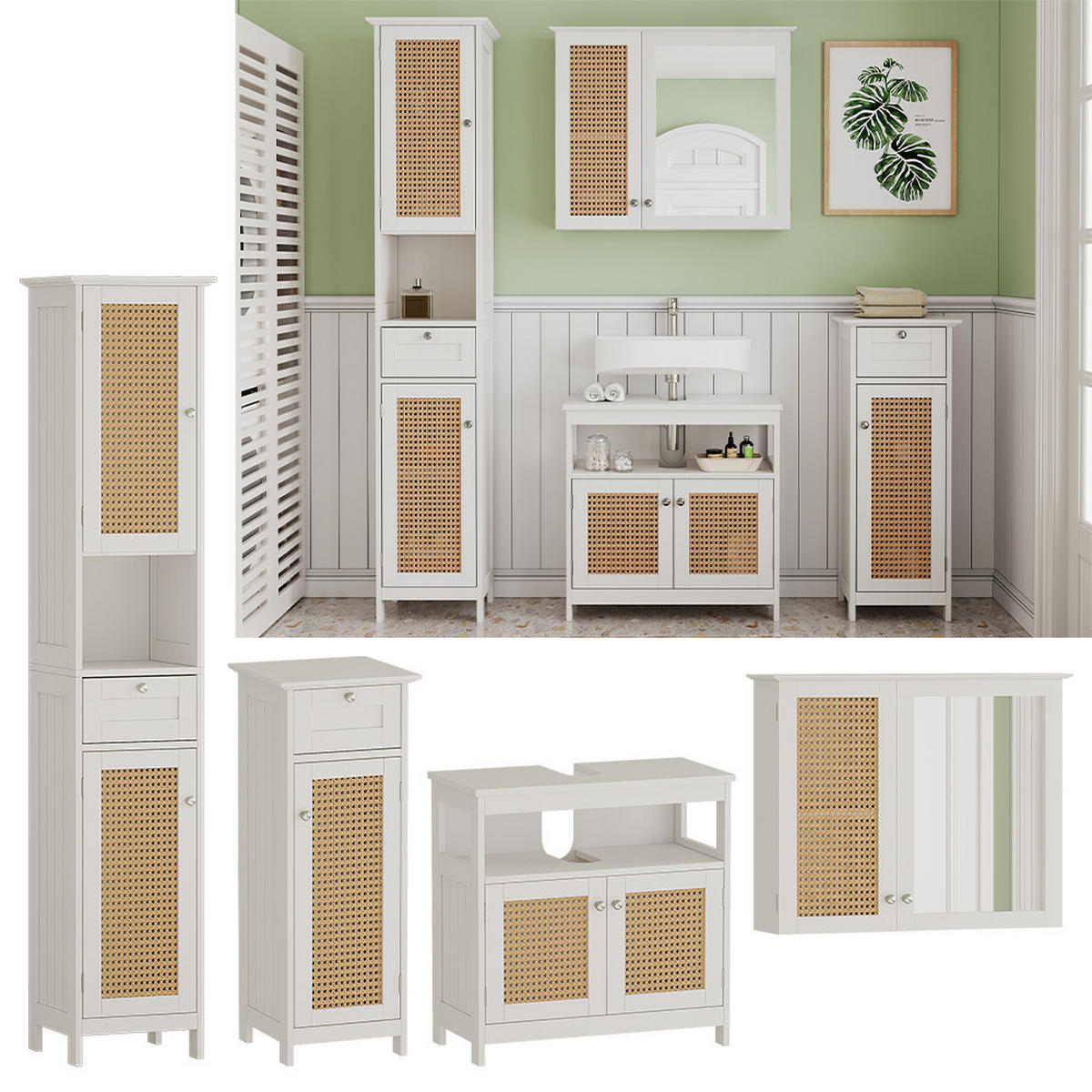BADMÖBEL-SET Rosario Weiß 4 Teile, mit Hochschrank - Weiß, Holzwerkstoff (60/60/30cm) - Vicco