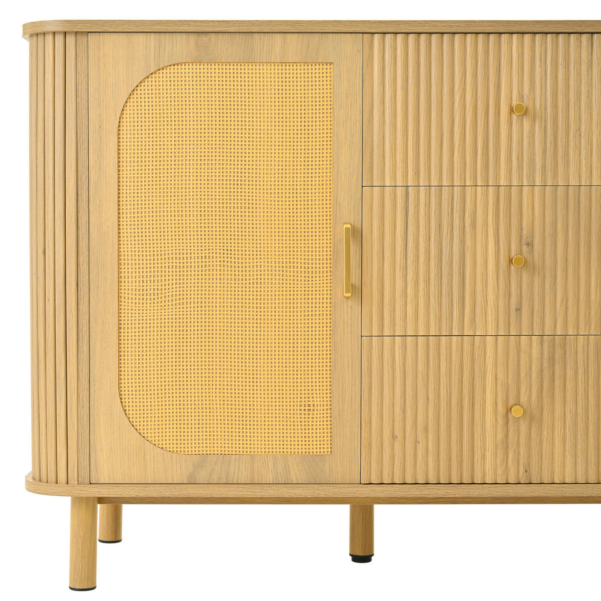 SIDEBOARD 140x40x80 cm, Rattanoptik, Schubladen, gebogen - Kastanienfarben, Holz (140/80/40cm)