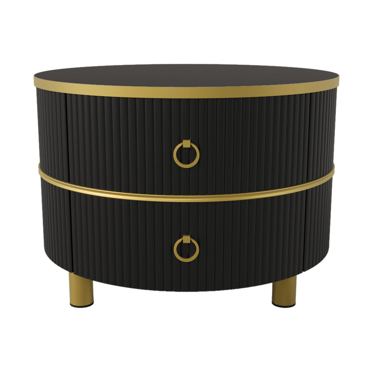COUCHTISCH 2er-Set rund 70/50 cm MDF Schwarz mit 2 Schubladen - Schwarz, Metall (70/70/46cm) - Meubliv