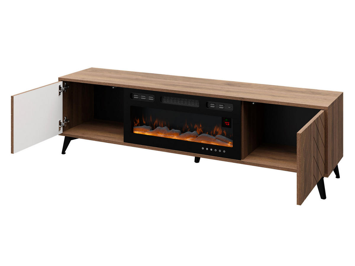 TV-LOWBOARD Xylix Bis 2D EF mit Elektrische Kamin - Nussbaumfarben/Schwarz, Holzwerkstoff/Metall (184/53/40cm) - MIRJAN24