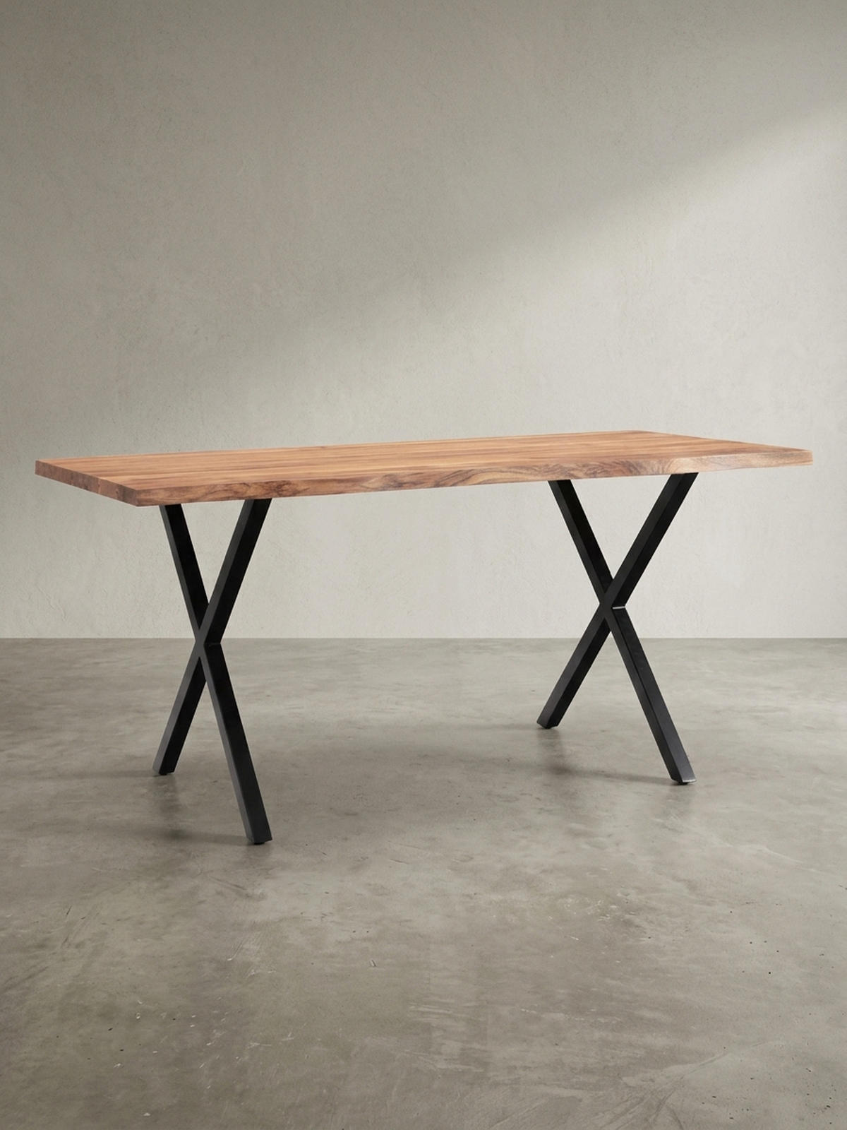 ESSTISCH Massivholz Metall X-Gestell Baumkante Industrial KRETA, Goldbraun-Schwarz 160x80x76 cm - Schwarz/Braun, Holz/Metall (80/160/76cm) - KADIMA DESIGN