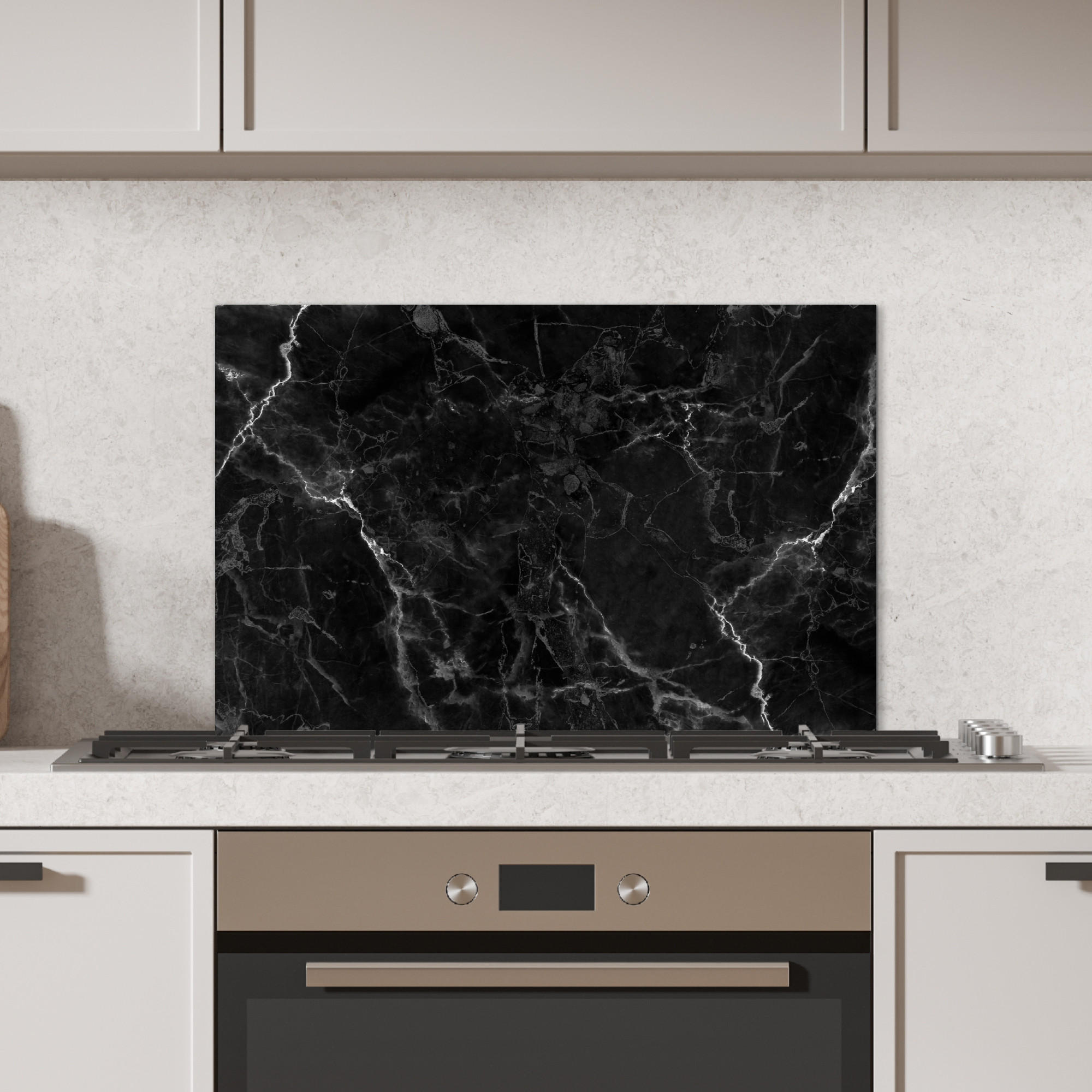 SPRITZSCHUTZ KÜCHE Marmor - Schwarz - Weiß - Textur - Marmoroptik 60x40 cm - Silberfarben, Metall (60/0.3/40cm) - MuchoWow