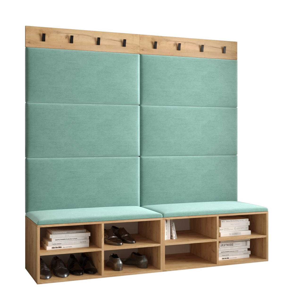 GARDEROBEN-SET 168/184/42 - Eichefarben/Schwarz, Holz/Kunststoff (168/184/42cm) - MÖBEL KRYSPOL