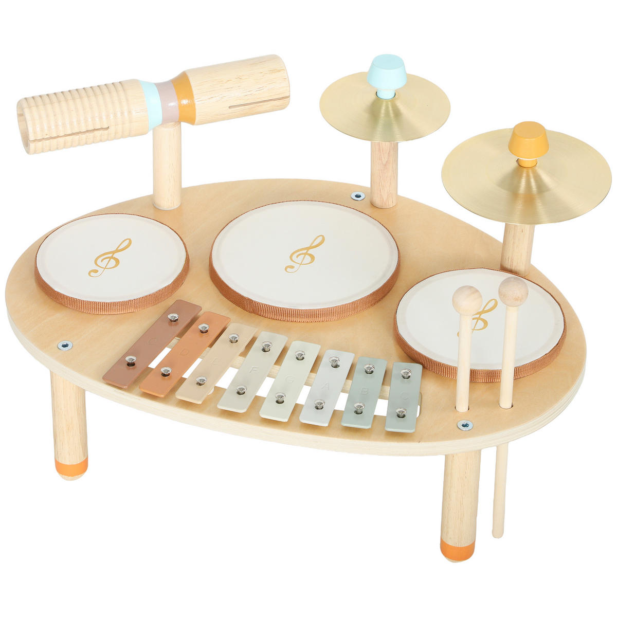 MUSIKSTATION DE-18654 4-in-1 mit Xylophon und Trommeln Natur - Naturfarben, Holzwerkstoff (28.5/23/39.5cm) - ComfortXL
