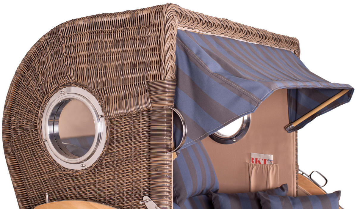 STRANDKORB Düne Grande Bullauge Teak PE Grey Dessin 582 - Blaugrau/Braun, Metall (142/170/95cm) - Mr. Deko