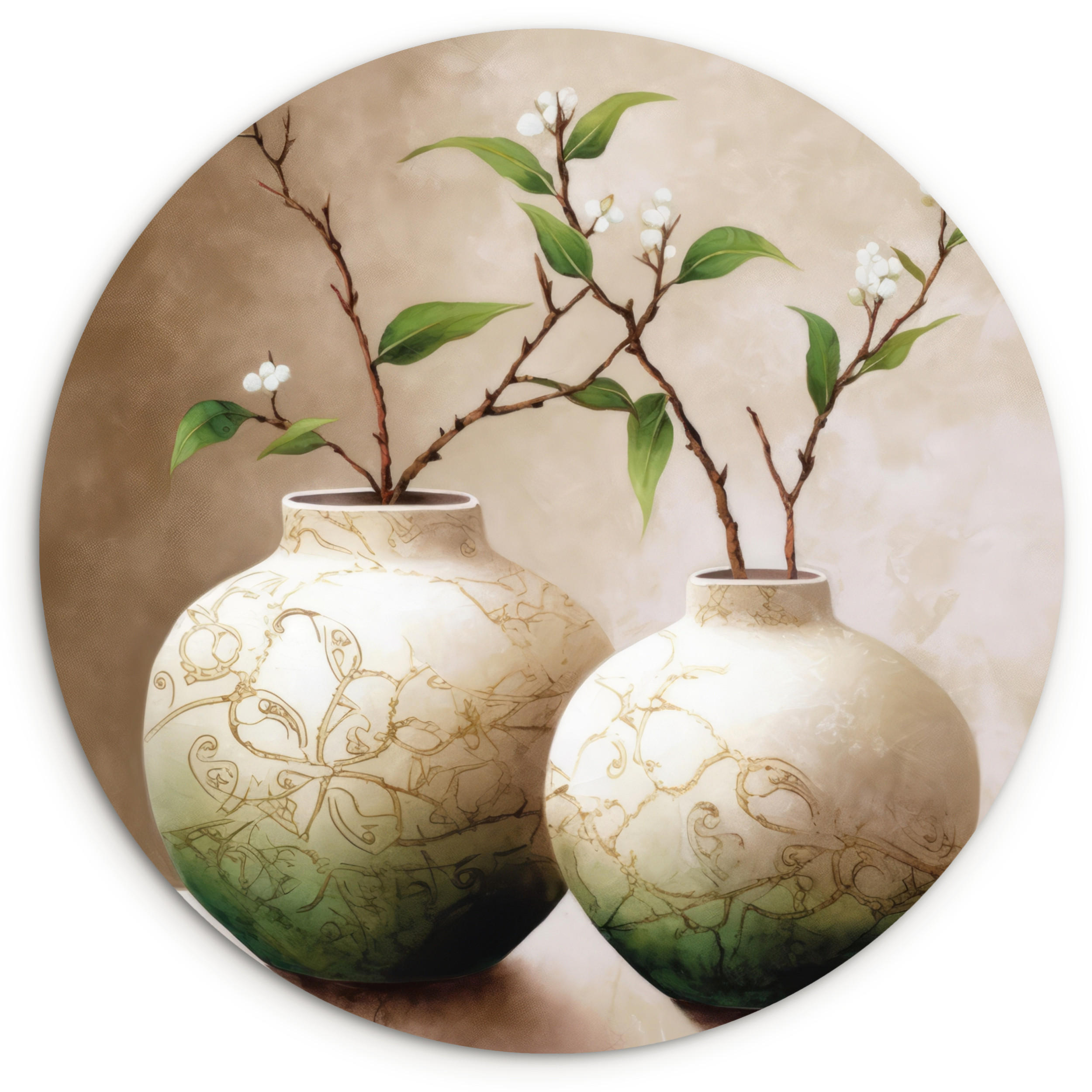 WANDBILD Blumen - Vase - Weiß - Botanisch - Beige 140x140 cm - Ecru, Kunststoff (140/140cm) - MuchoWow