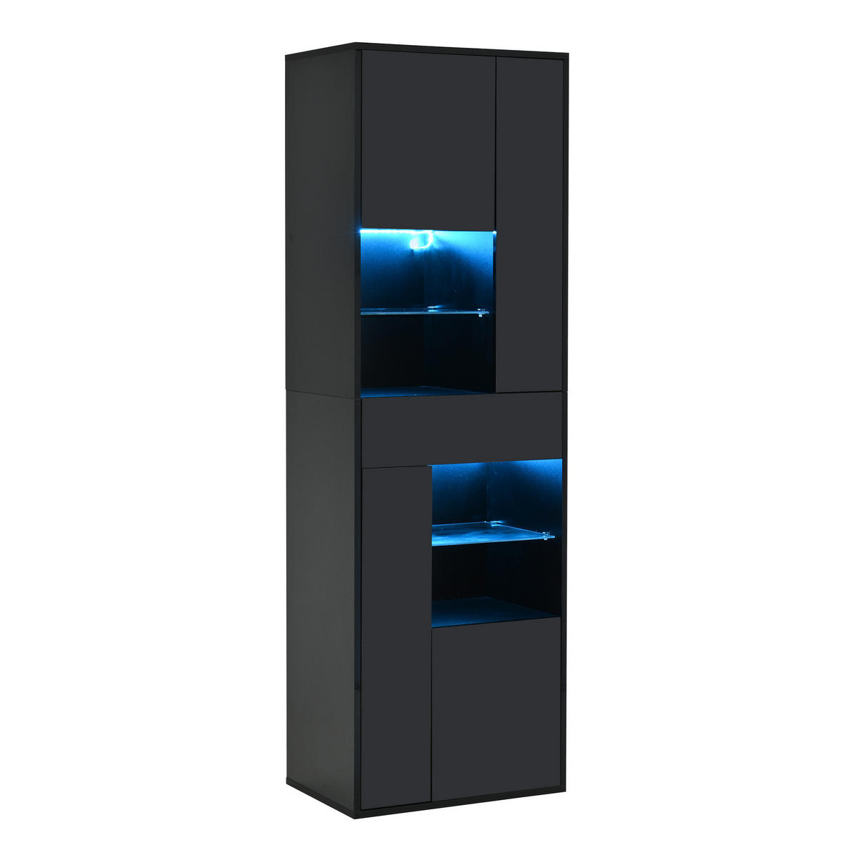 VITRINE 55/38/170 cm mit LED-Beleuchtung, Hochglanzfront und verstellbaren Einlegeböden, Schwarz - Schwarz, Holzwerkstoff (55/170/38cm) - Redom