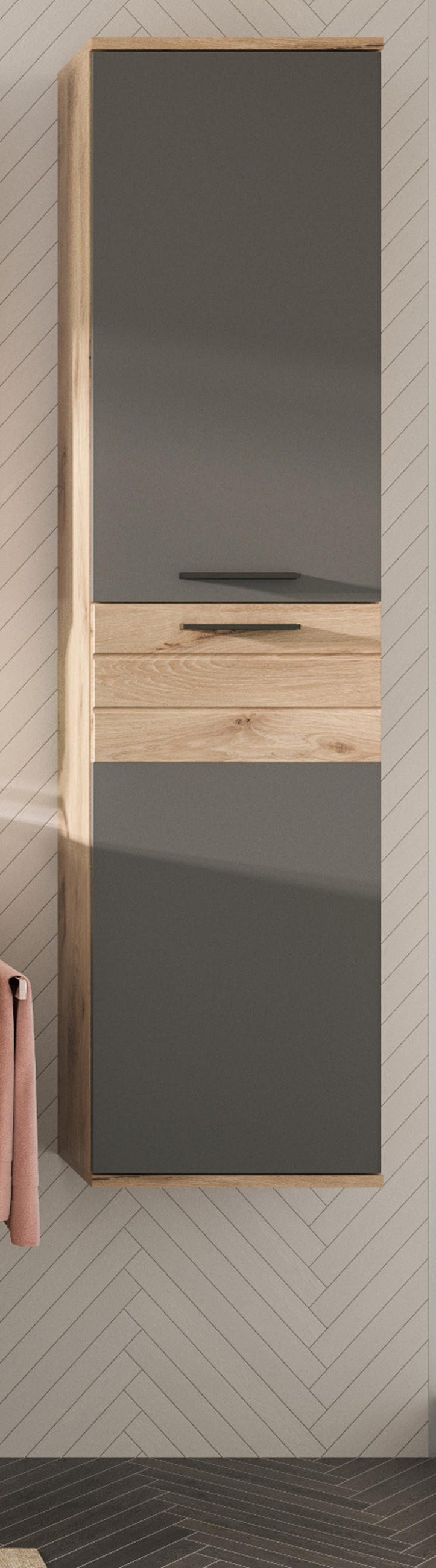 HOCHSCHRANK Hängeschrank Eiche grau 37x152 cm, mit Soft-Close - Eichefarben/Schwarz, Holzwerkstoff/Kunststoff (37/152/24cm) - Inn.Furn