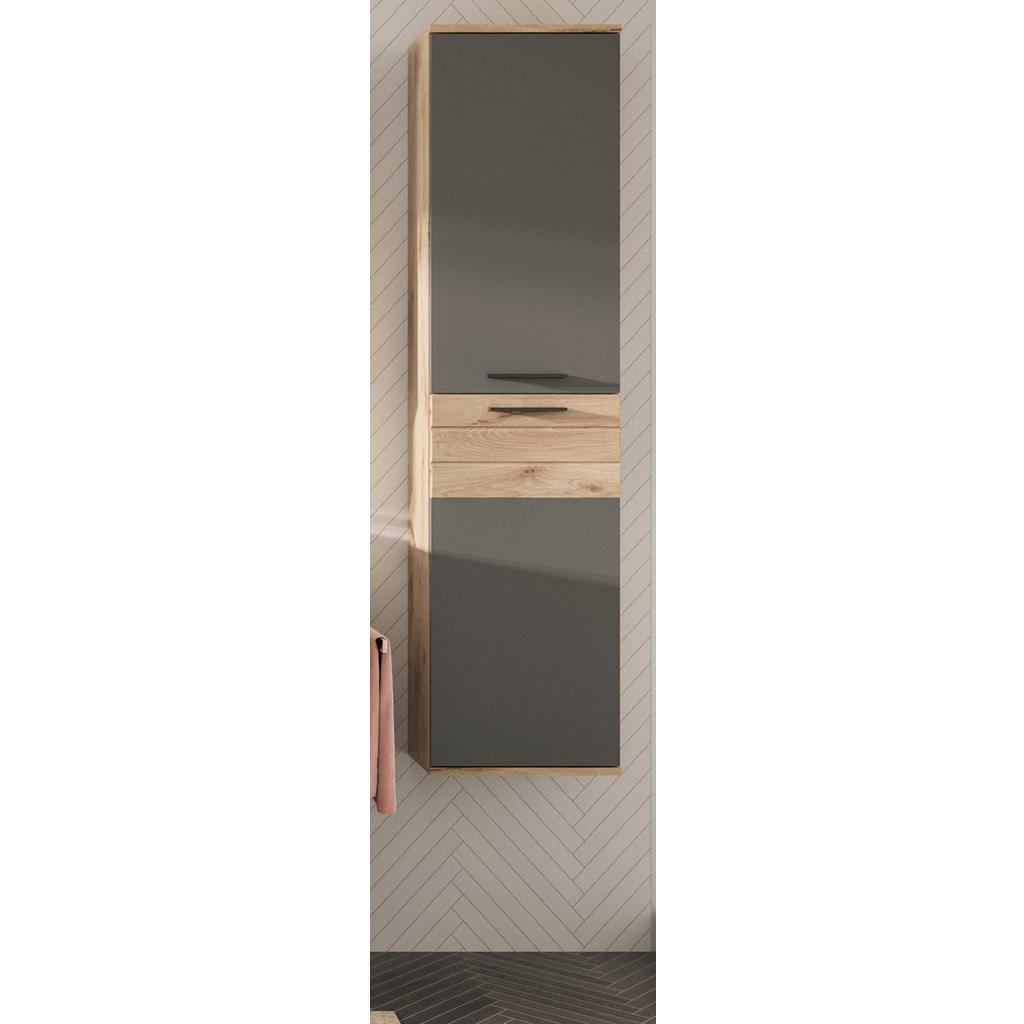 Thumbnail - Inn.Furn Hochschrank, Eiche, Grau, Holzwerkstoff, Nachbildung,Eiche, Holz Optik, 2 Fächer, Rechteckig, 37x152x24 cm, FSC...