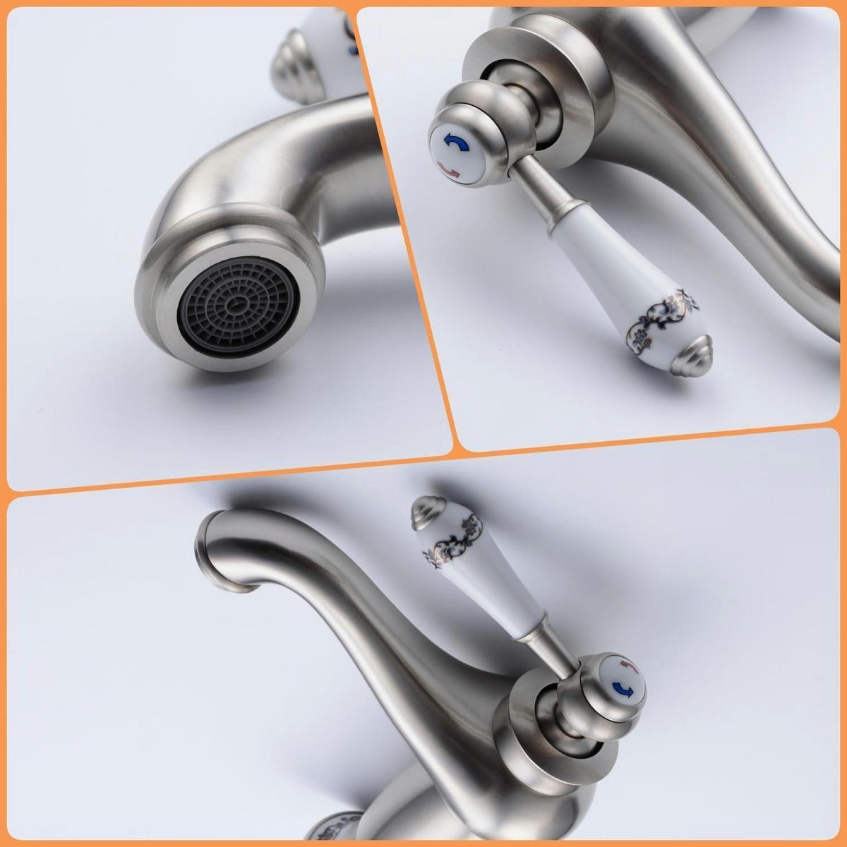 WASCHTISCHARMATUR gebürstetes Nickel mit Keramikdekor - Silberfarben, Metall (12/20/13.5cm)