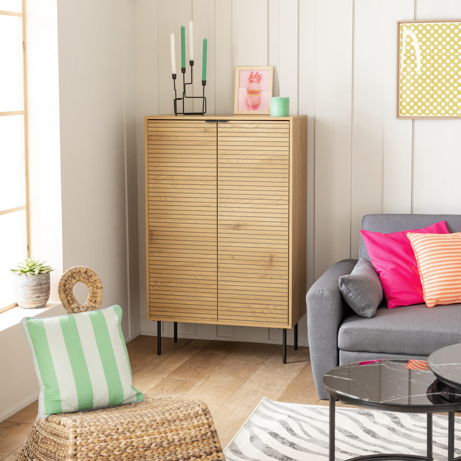 GESCHIRRSCHRANK Stinna 80/40/130 cm - Braun, Holzwerkstoff (40/130/80cm) - Happy Garden