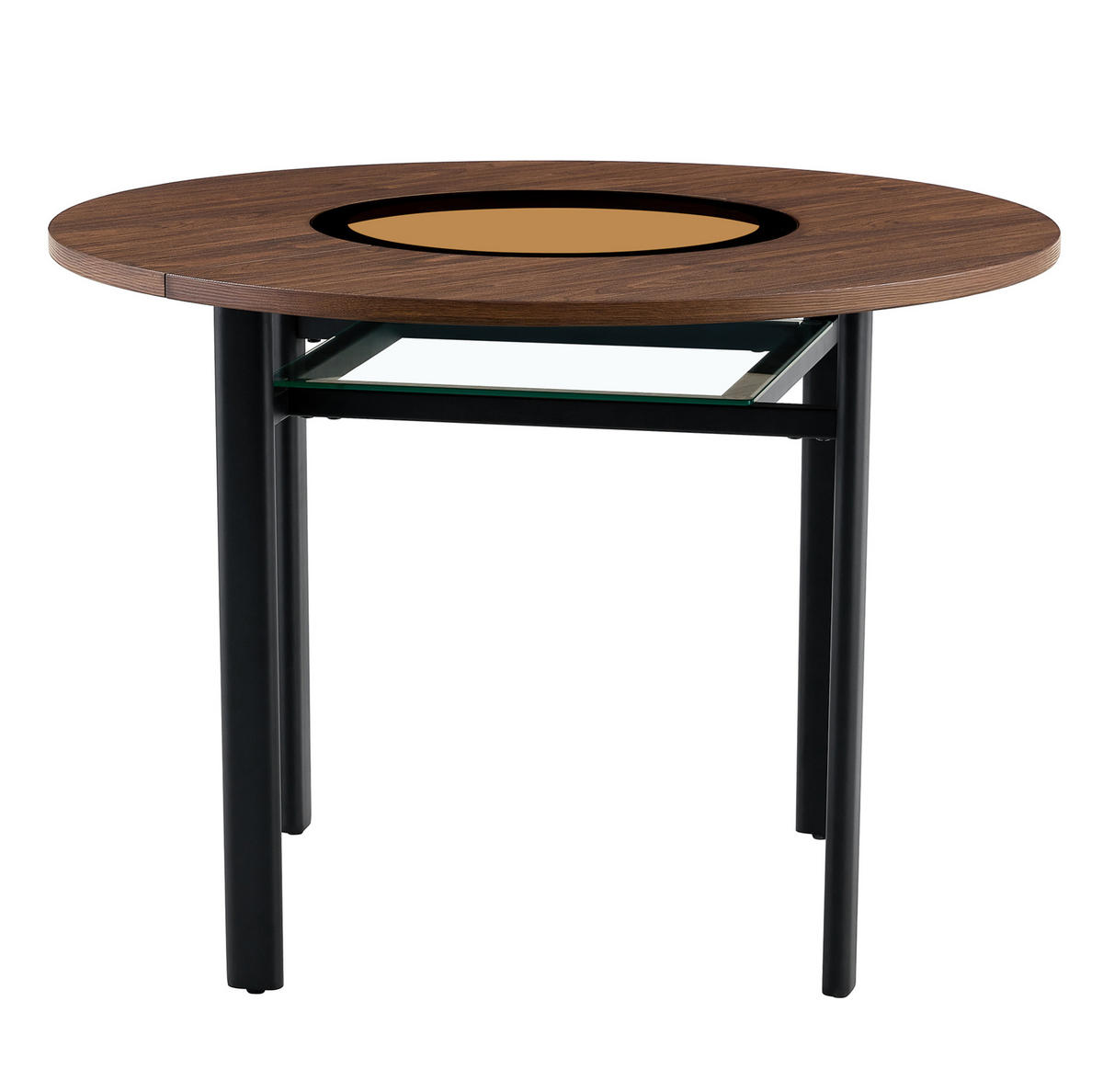JÍDELNÍ stůl 100 cm s vloženou skleněnou deskou a spodní policí, Hnědá/Černá - hnědá, kompozitní dřevo (100/100/76cm) - Redom