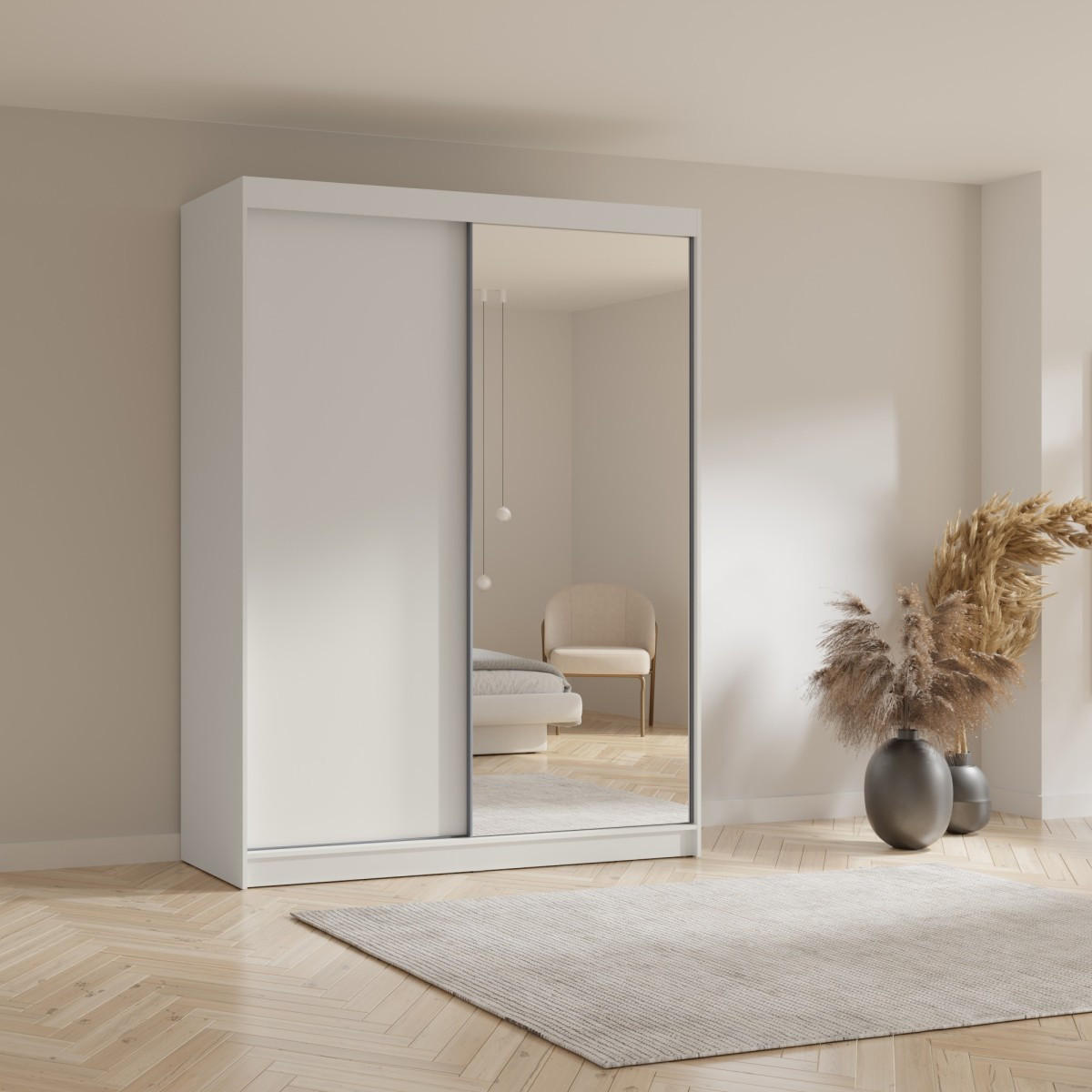 SCHWEBETÜRENSCHRANK mit Spiegel Fiore Plus 2D1L 180 Weiß/Silber - Silberfarben/Weiß, Holzwerkstoff/Metall (180/236/60cm) - mzm24