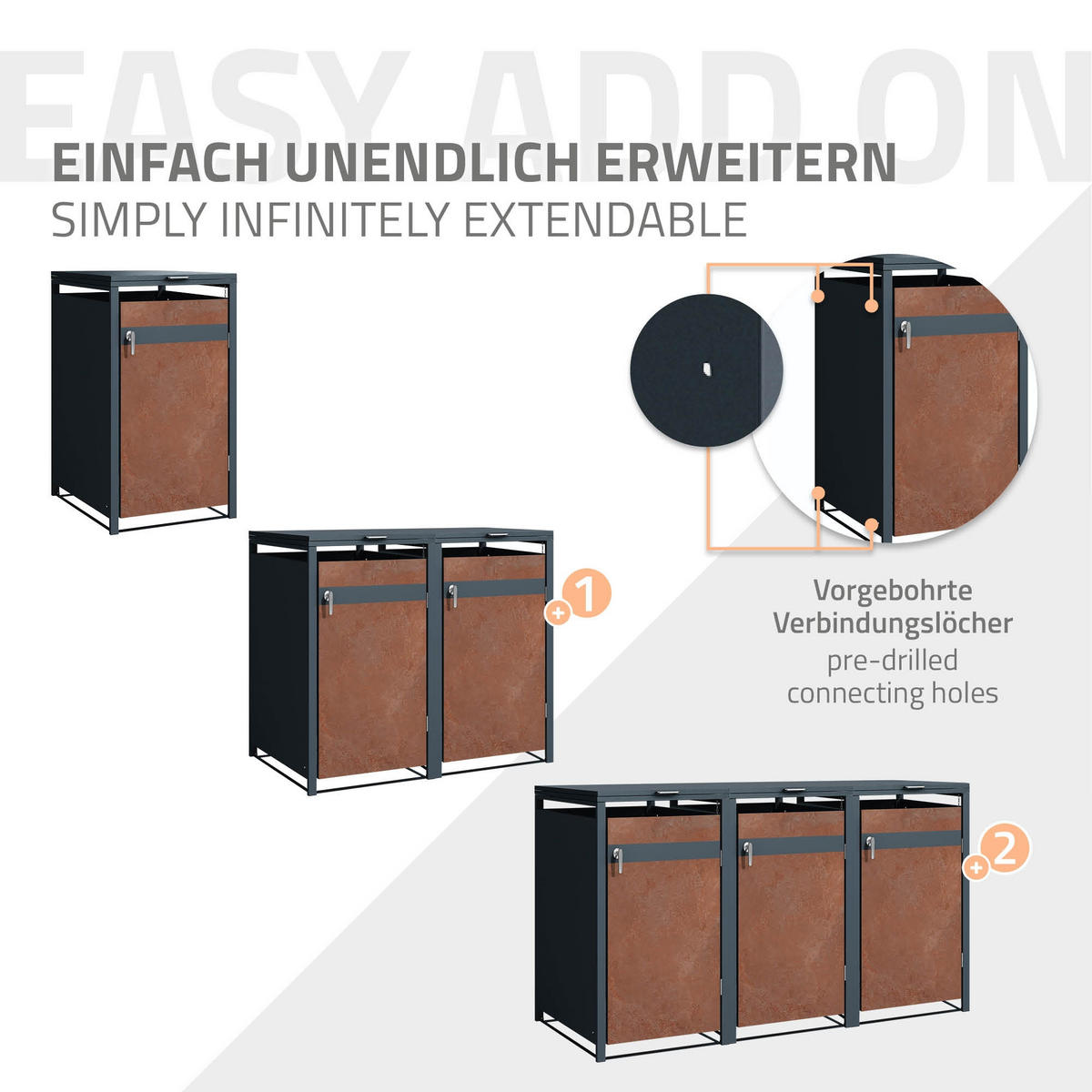 MÜLLTONNENBOX 1er Anthrazit-Rostoptik - Rotbraun, Metall (80/116.3/68cm) - ML-DESIGN