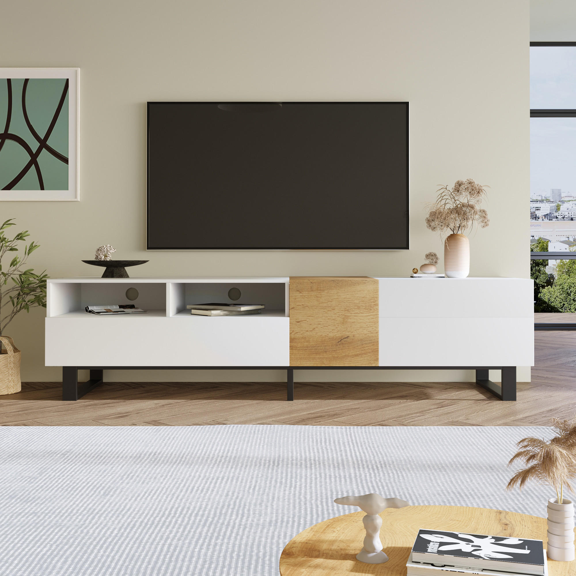TV-SCHRANK Lowboard 180x50x38 cm Holzoptik - Weiß, Holz (180/50/38cm) - Fortuna Lai