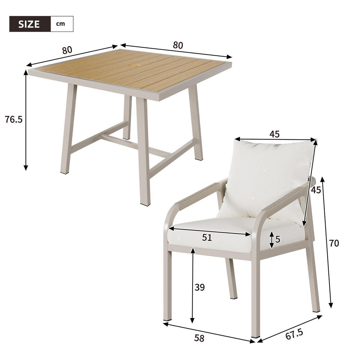 GARTENMÖBEL-SET für 4 Personen, Khaki + Beige - Beige, Metall - KOMHTOM