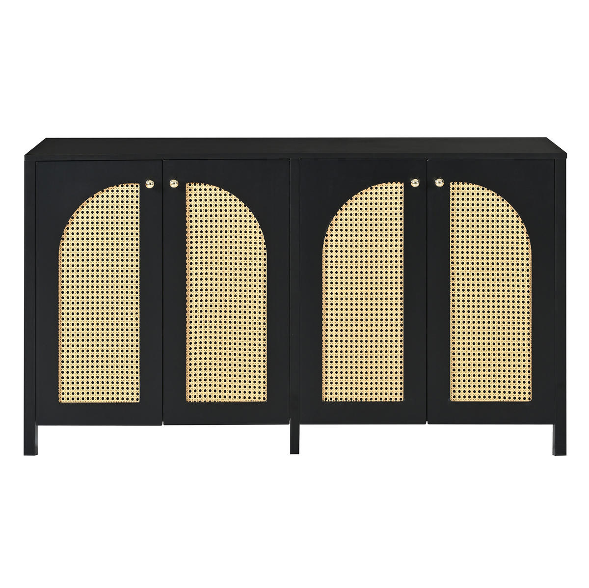 SIDEBOARD mit 4 Türen, verstellbarem Einlegeboden und Kunst-Rattan-Fronten, Schwarz - Schwarz, Holzwerkstoff (145/40/80cm) - Redom