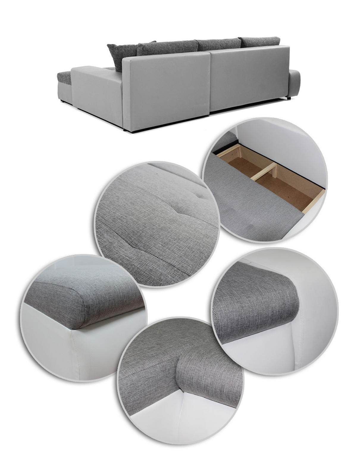 ECKSOFA Faris, Seite: Rechts - Dunkelgrau/Schwarz, Holz/Textil (266/184cm) - Sofnet