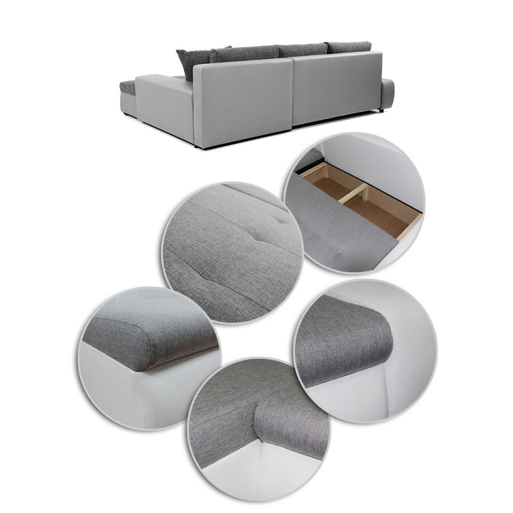 Thumbnail - Sofnet Ecksofa, Weiß, Grau, Textil, 5-Sitzer, Ottomane rechts,Rechteckig, 266x184 cm, Wohnzimmer, Sofas & Couches, Wohnl...