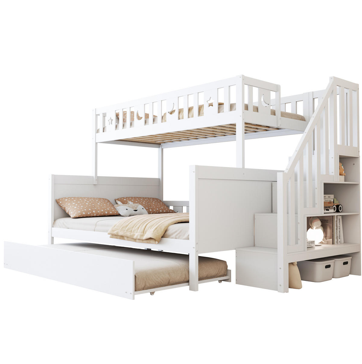 ETAGENBETT 90/200-140/200 cm Weiß mit Stauraum und Sicherheitsleiter - Weiß, Holz (140/200cm) - MIVRAY
