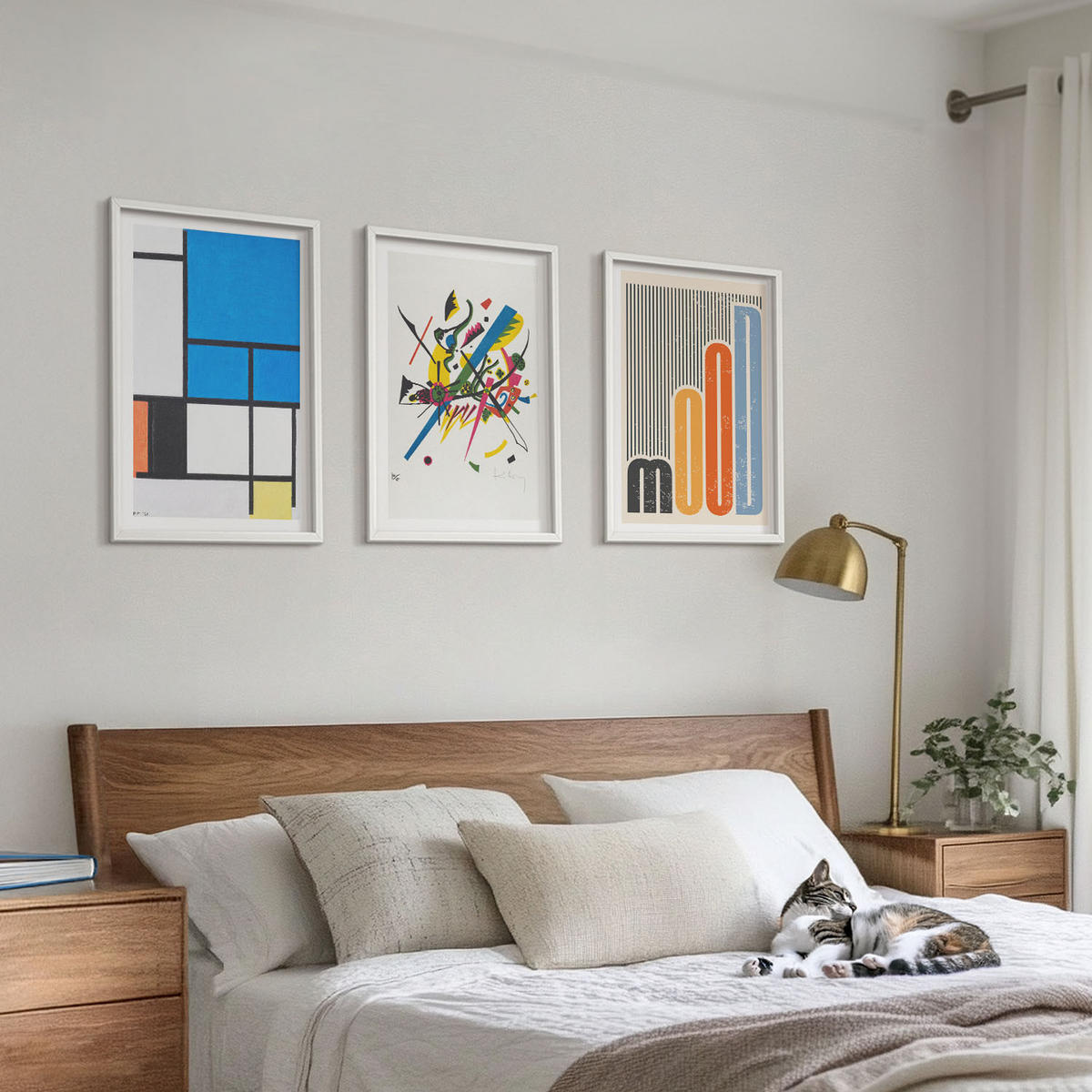 BILDER SET 3er Set - 40x60 cm Weißer Rahmen - Abstrakte moderne Geometrie - Weiß, Kunststoff (40/60cm) - TULUP