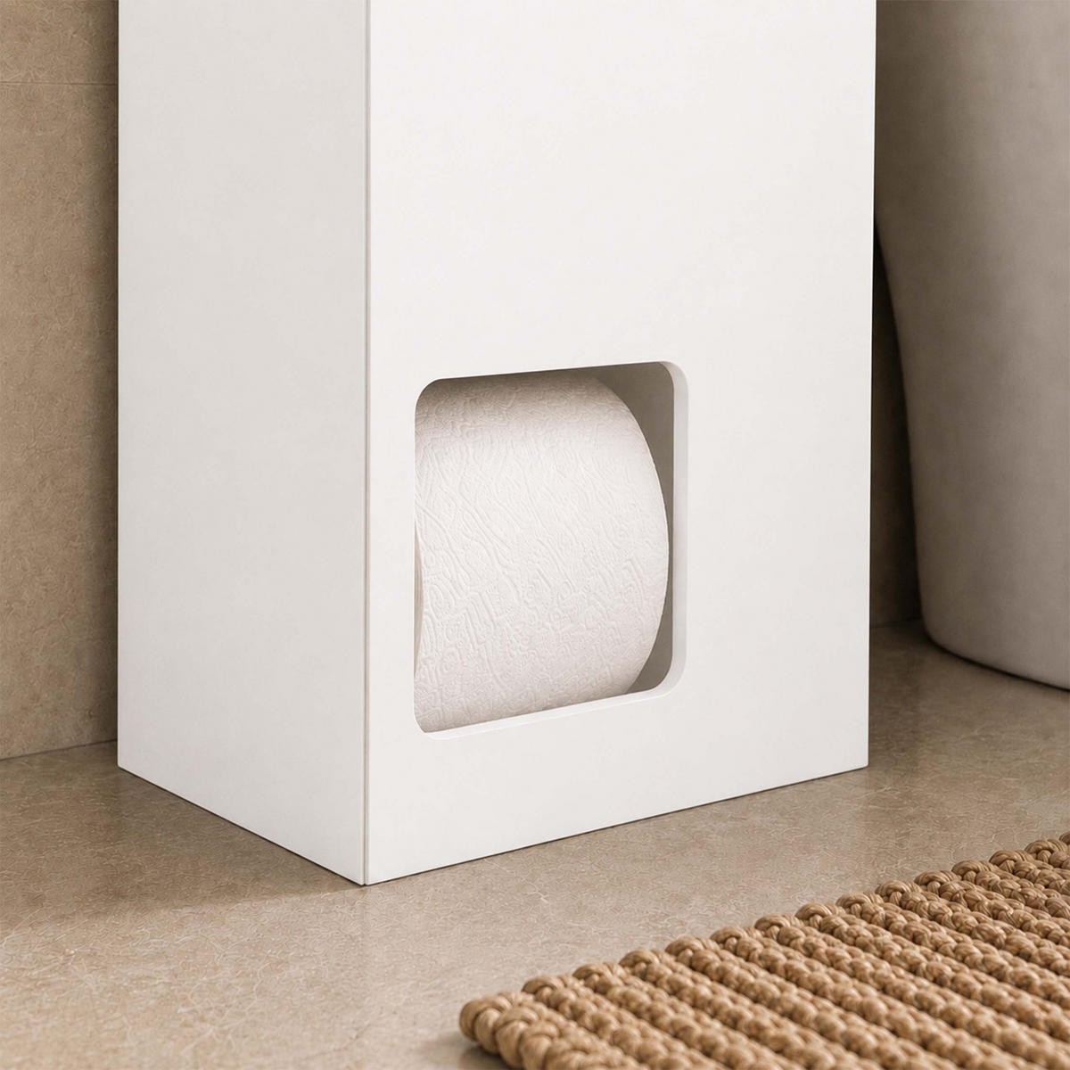 SUPORT Alb pentru hârtie igienică 8 role MDF - alb, compozit lemnos (25/50/14cm) - Relaxdays