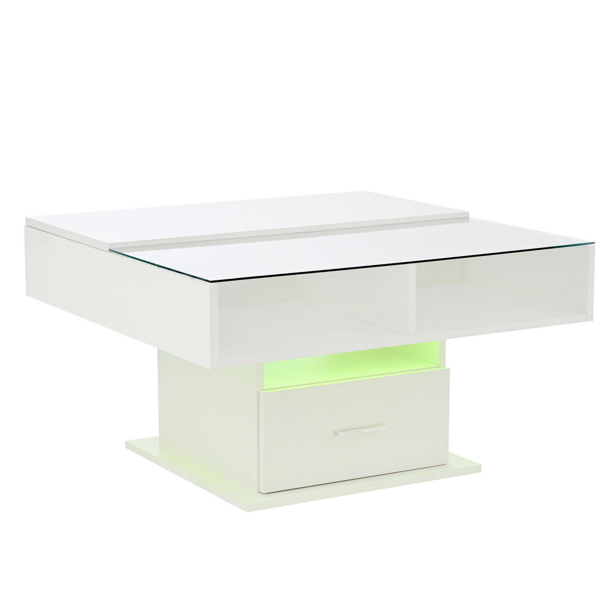 COUCHTISCH 78/78 cm höhenverstellbar mit LED-Beleuchtung und Stauraum - Weiß, Holzwerkstoff (78/78/59.5cm) - BEAOK