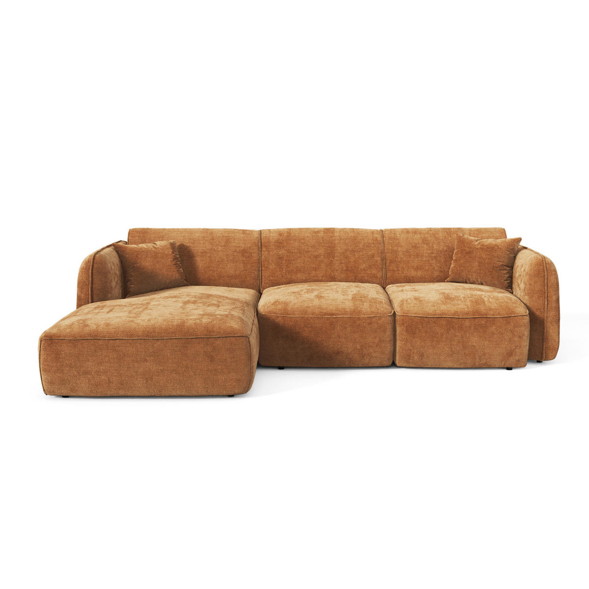 ECKSOFA (links) LOMI Geprägter Samt Karamell 274cm - Braun, Textil (274/174cm) - Premium Interiors