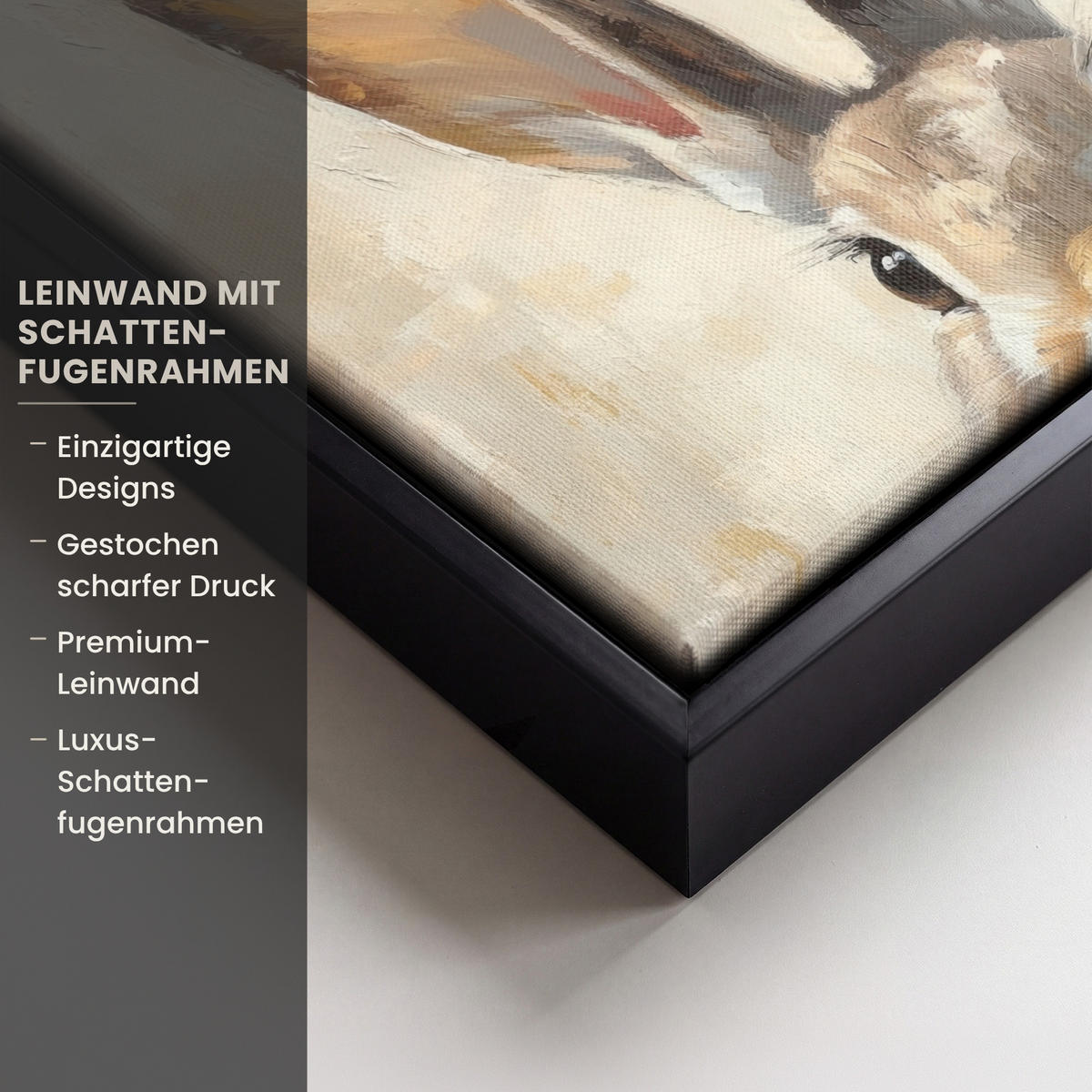 LEINWAND Bilder mit Rahmen - Hase - Ohren - Braun - 20x20 - Beige, Textil (20/20cm) - MuchoWow