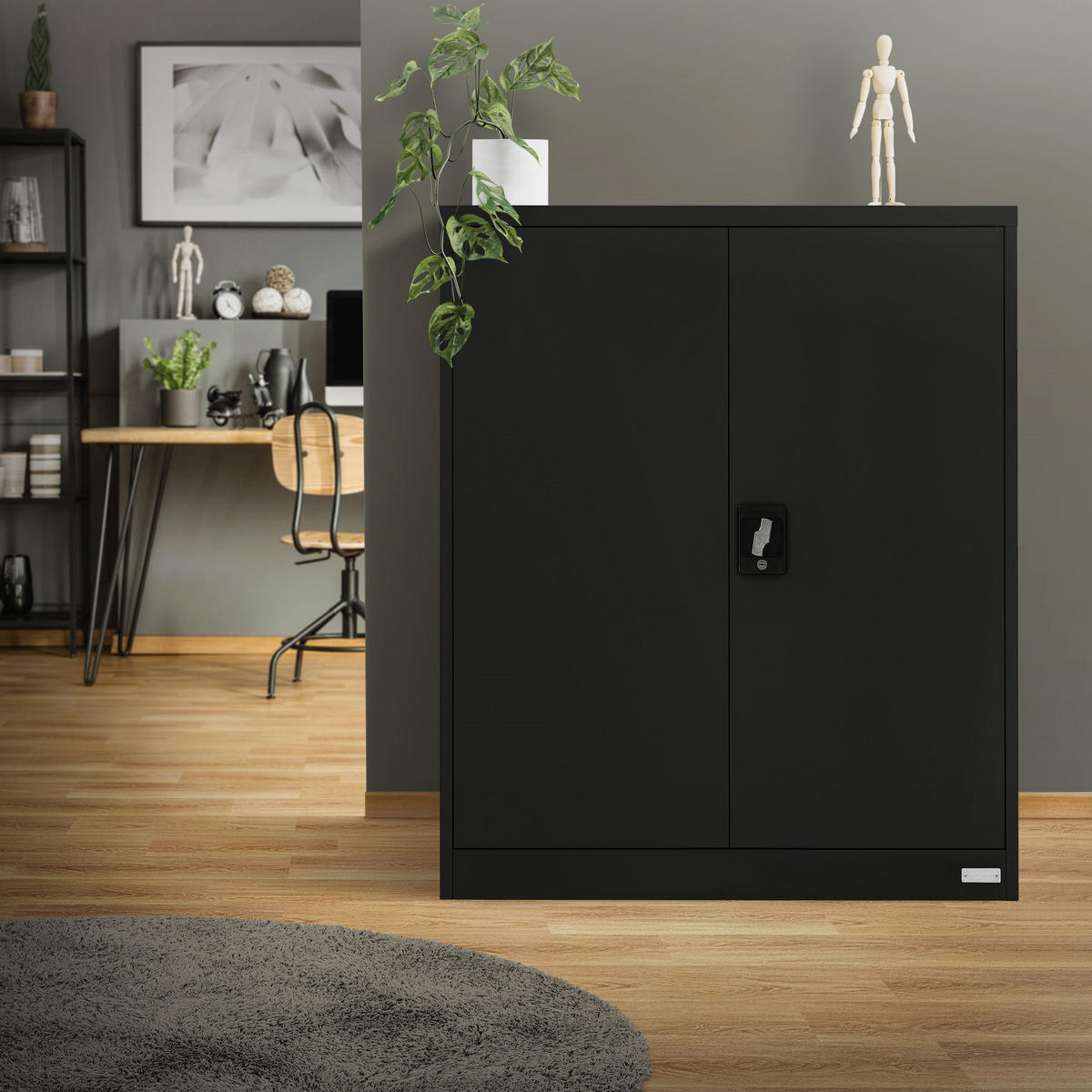 AKTENSCHRANK 90x40x109 cm Schwarz aus Stahl - Schwarz, Metall (40/109/90cm) - ML-DESIGN
