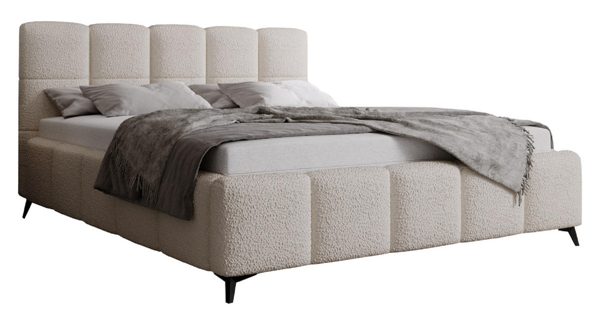DOPPELBETT 140x200 mit Bettkasten Kastilo, Boucle, Creme - Creme, Holz/Textil (140/200cm) - Emporius