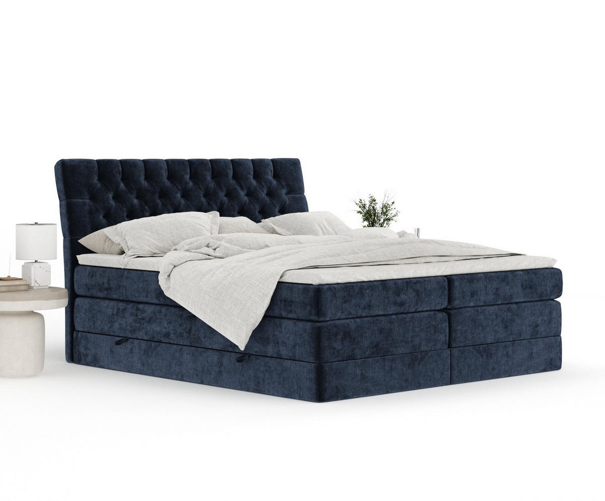BOXSPRINGBETT Seraphine Marineblau 180/200 cm - Schwarz/Dunkelblau, Holz/Holzwerkstoff (180/200cm) - Maison de Reve