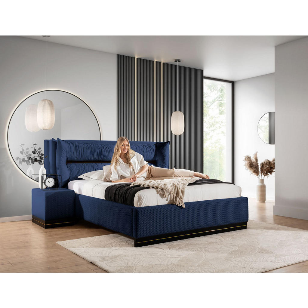 Thumbnail - Fun Möbel Polsterbett, Dunkelblau, Textil, 160x200 cm, Schlafzimmer, Betten, Polsterbetten