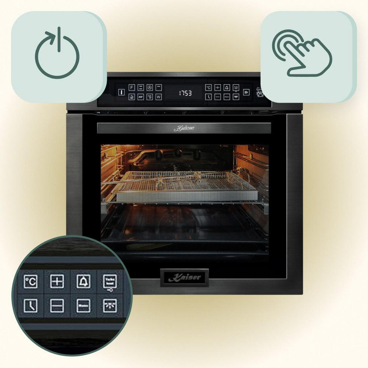 EINBAUBACKOFEN EH 6306 N RS Schwarzes Glas, Air Fryer 60 cm - Schwarz, Metall (59.4/59.4/57.5cm) - Kaiser Küchengeräte