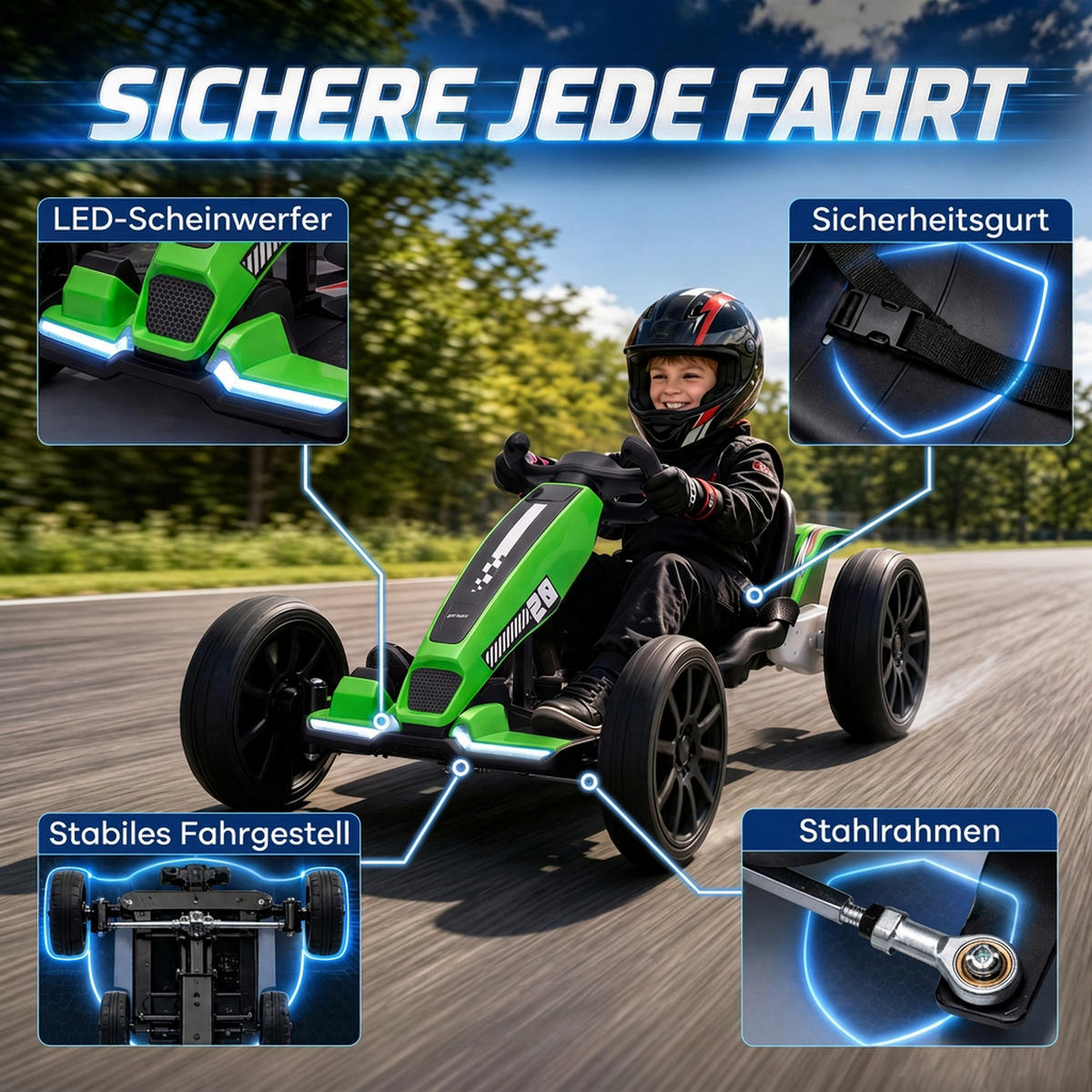 KINDER-GOKART Stahl EVA Grün - Grün, Metall (98/55.5/46.5cm) - AIYAPLAY