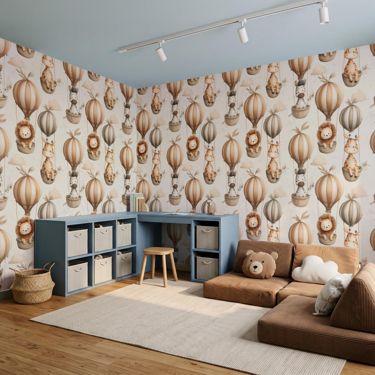KINDERTAPETE - Safari - Heißluftballons - Taupe - 500x200 cm - Beige, Papier (500/200cm) - OnlyWow