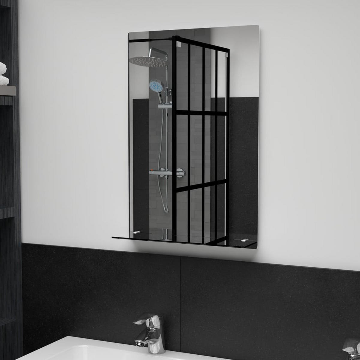WANDSPIEGEL mit Regal 40×60 cm Hartglas - Silberfarben, Glas (40/60/10cm) - furnicato