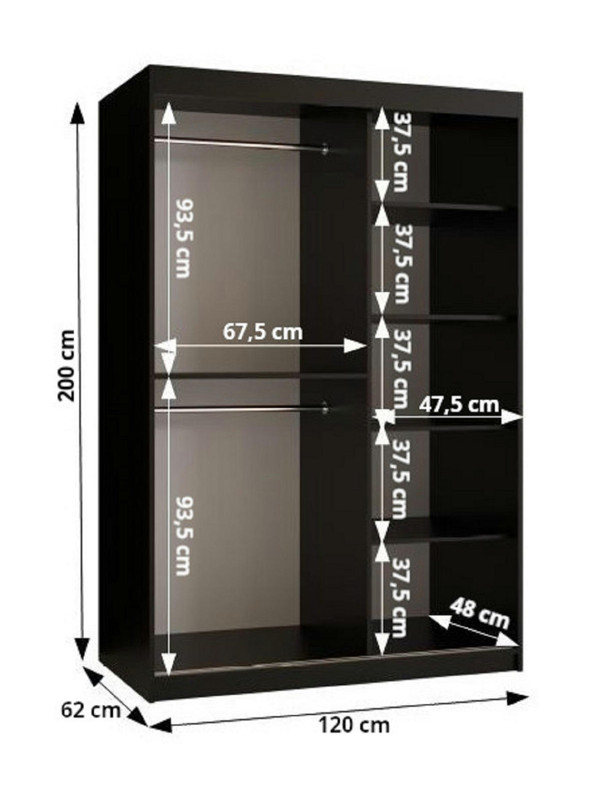 SCHWEBETÜRENSCHRANK 200/120/62 2-türig - Silberfarben/Weiß, Holz/Kunststoff (120/200/62cm) - Abiks Möbel